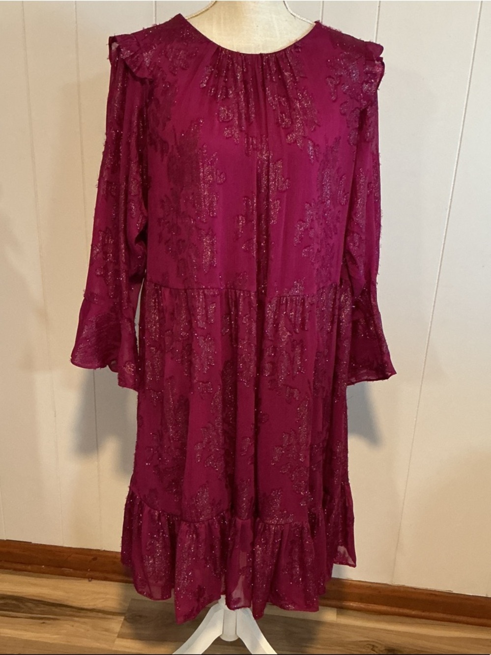 Calvin Klein Magenta Midi Dress with Subtle Sparkle